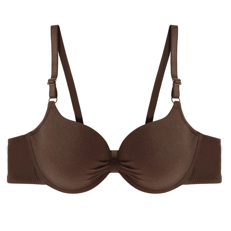 Women's Sexy Cotton Gathered Bra Deep V Underwire Ladied Brassiere Push Up Lingerie Solid Bras Backless Intimate Underwear