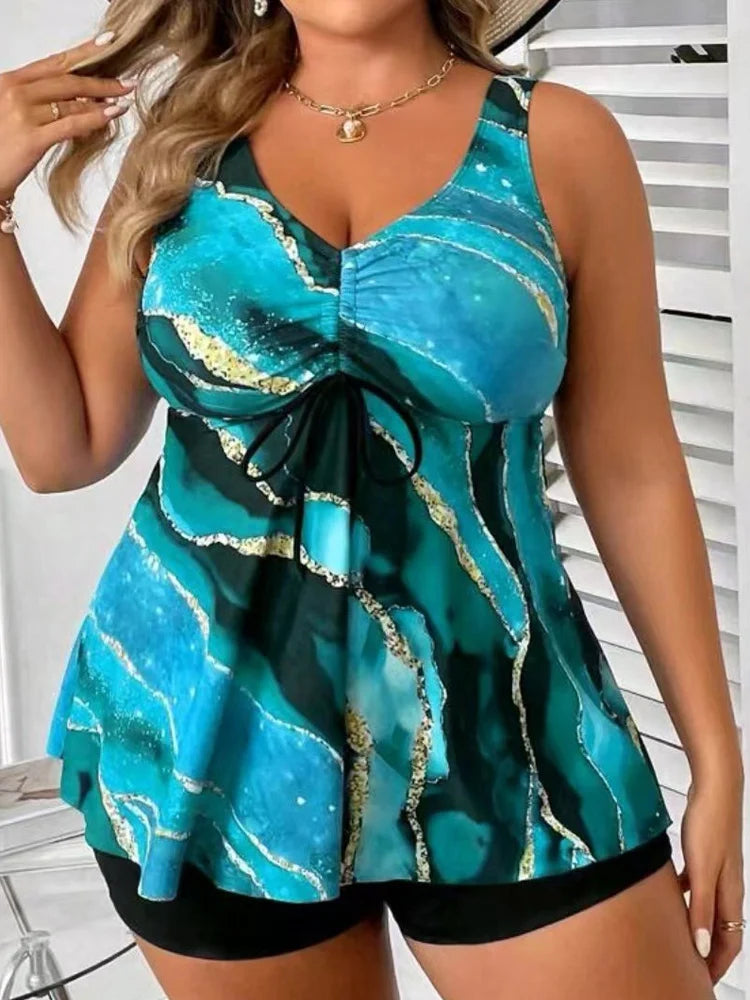 VigoJany 2026 Sexy Strapped 2 Piece Plus Size Tankini Set Women Print High Waist Curvy Swimsuit Brazilian Lady Big Bathing Suit