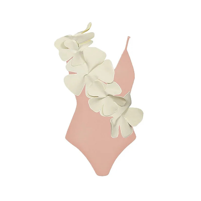 2023 Sexy Fashion One Piece Swimsuit Solid 3D Flower Summer Women Swimwear Beachwear Summer Luxury Monokini Bathing Suit