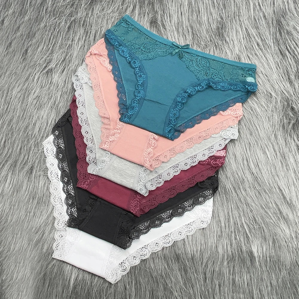 Moonflame 5 Pcs Female Underwear Girls Low Rise Cotton Briefs Sexy Lace Adult Women's Sexy Panties