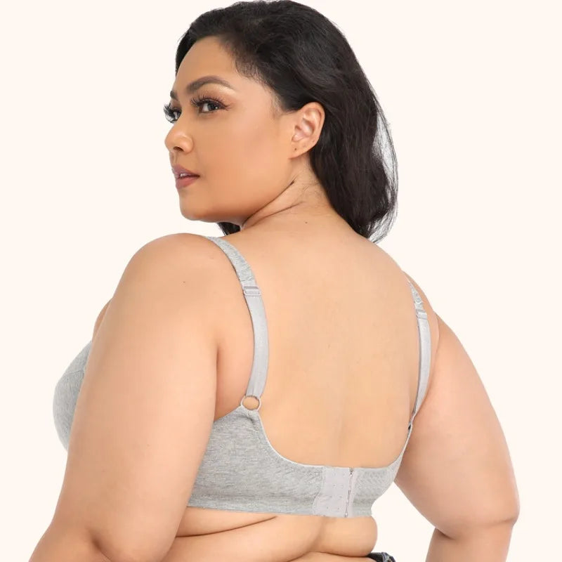 Cotton Plus Size Bra 80-110F Wide Strap Underwire Bra with European Print Ultra Thin Breathable Full Coverage Lingerie for Women