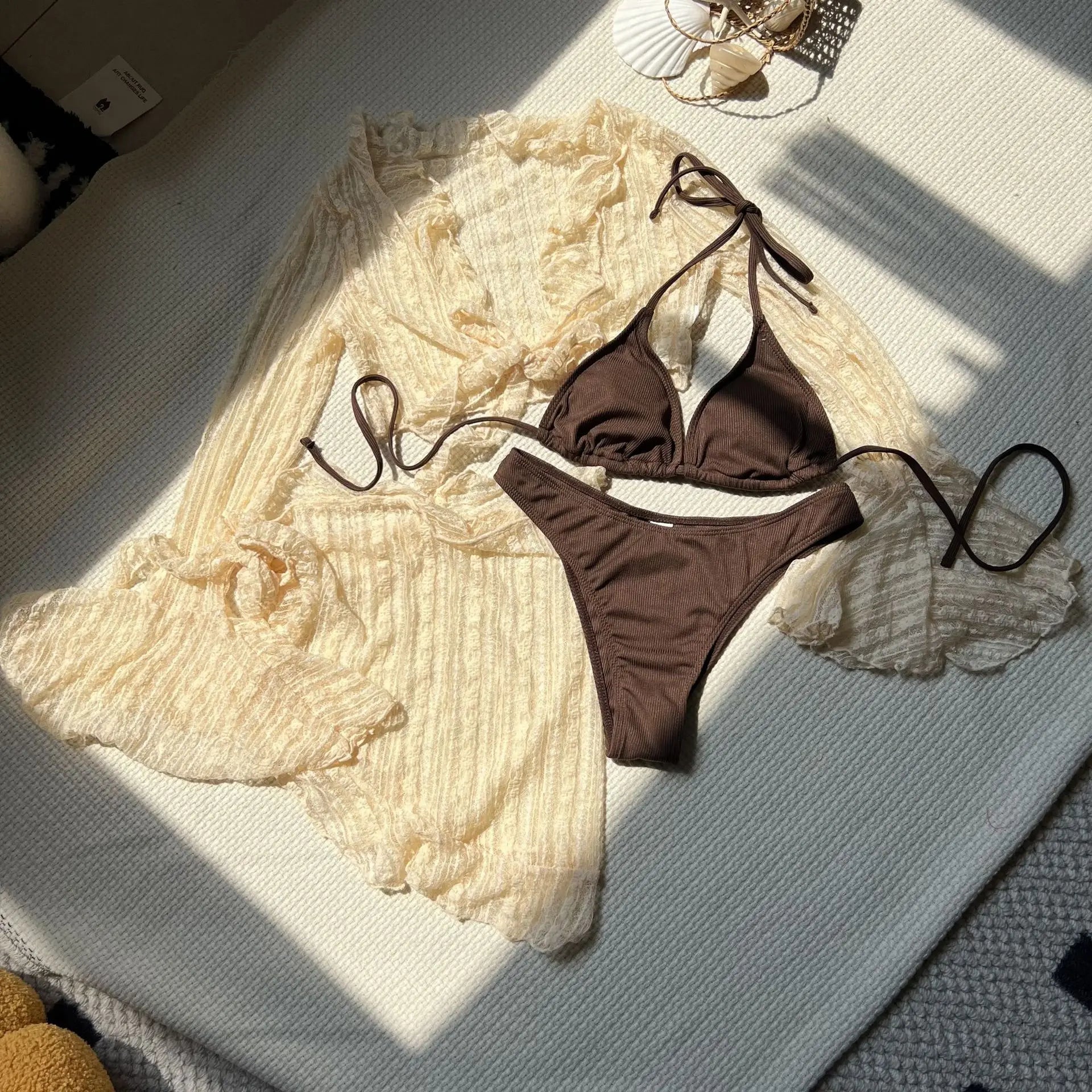 2025 new lace mesh four-piece swimsuit split bikini swimsuit