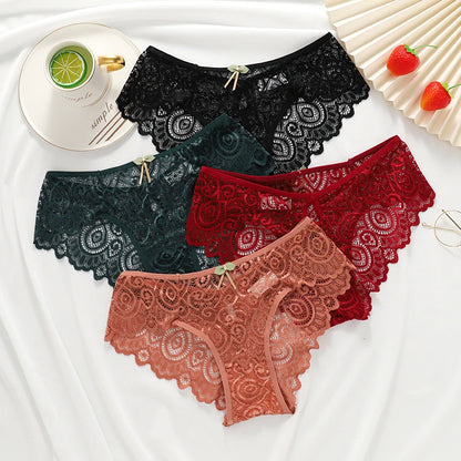 Lace Women's Panties Sexy Low-Waist Briefs Transparent Underwear Female Hollow Out G String Solid Comfortable Underpant Lingerie