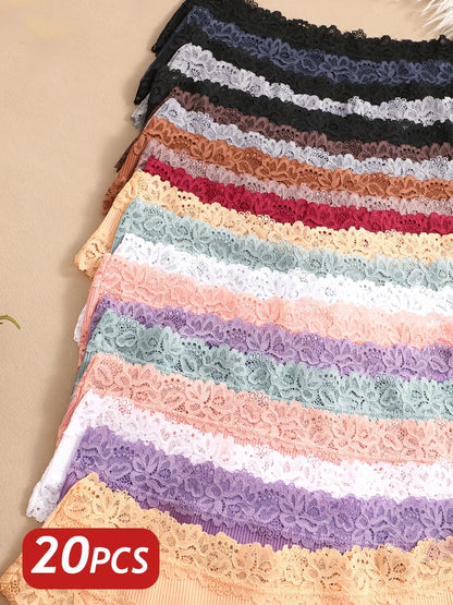 20PCS Women Cotton Brazilian Panties Seamless Lace Thongs Low Rise Female Underwear Comfortable Sexy Lingerie Intimates Panties