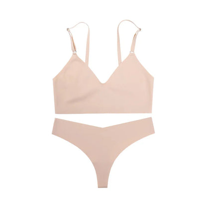 Hot Sale Ladies' V-Neck Style Wire-Free Seamless Underwear Set With Briefs Women Underwear Bras And Panties Set