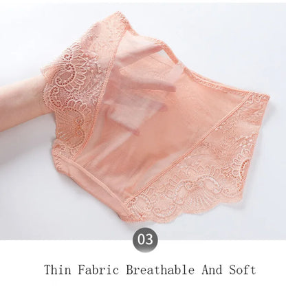 Sexy Thin Breathable Women Underwear Lace Hollow Transparent Middle Waist Female Panties Mesh Cotton Crotch Breifs Lingerie