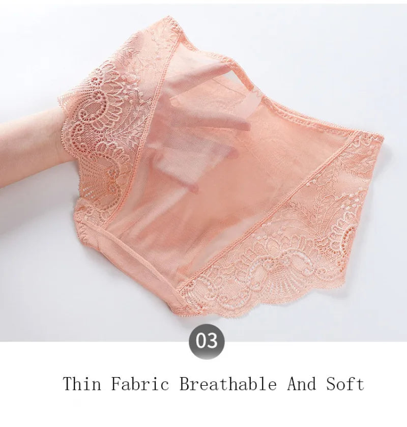 Sexy Thin Breathable Women Underwear Lace Hollow Transparent Middle Waist Female Panties Mesh Cotton Crotch Breifs Lingerie