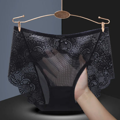 Sexy Thin Breathable Women Underwear Lace Hollow Transparent Middle Waist Female Panties Mesh Cotton Crotch Breifs Lingerie