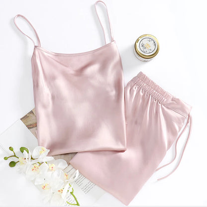 100% Mulberry Silk Pajamas Set for Women Silk Sleepwear Ladies Shorts Nightwear for Girls