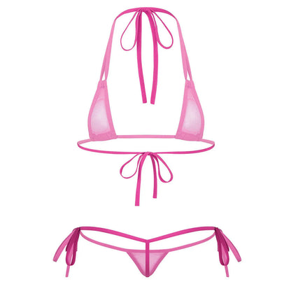 Womens Sexy See-through Mesh Strappy Micro Bikini Set Triangle Swimwear Swimsuit Bathing Suit for Beach Sunbath Swimming Pool