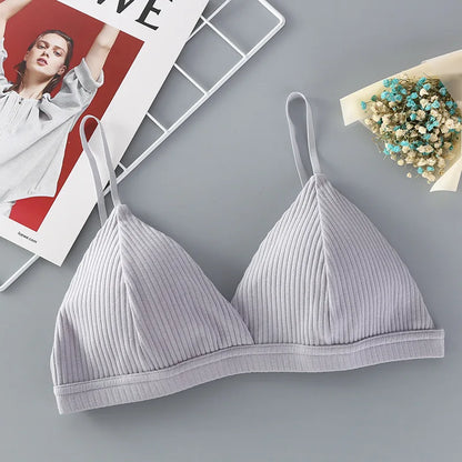Women's Cotton Push-Up Bralette Solid Color Bras Seamless Wire-Free Brassiere Sexy Lingerie Simple Underwear for Female Girls