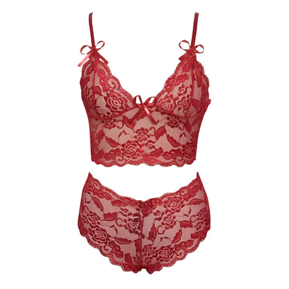 Sexy Sheer Lingerie Underwear Set Women Transparent Lace Bra Set 2023 Vest Camisole Crop Top Panties Outfits Shorts Sleepwear