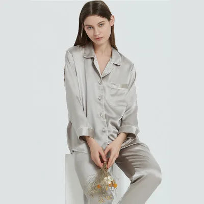 New Natural 100% Mulberry Silk Pajamas Women Set Suit Female Nghtwear Lady Sex Fashion Bed 19mm Heavy Home Service Homewear