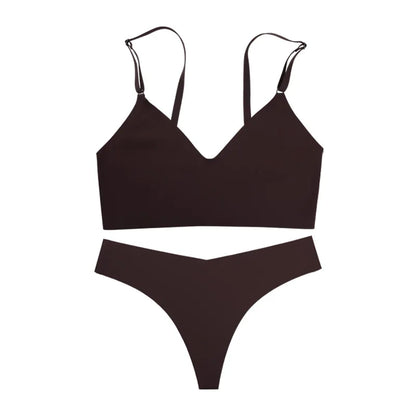 Hot Sale Ladies' V-Neck Style Wire-Free Seamless Underwear Set With Briefs Women Underwear Bras And Panties Set