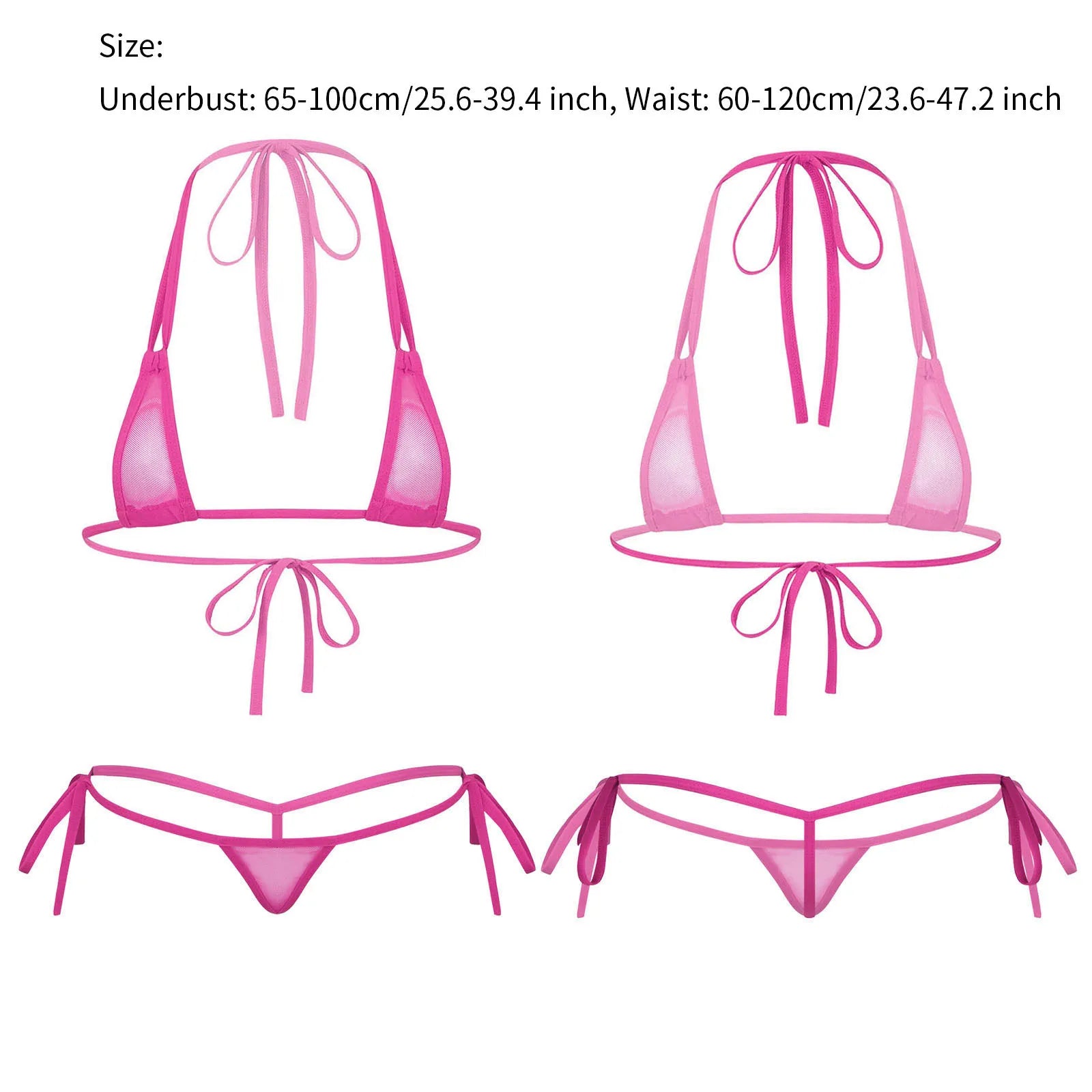Womens Sexy See-through Mesh Strappy Micro Bikini Set Triangle Swimwear Swimsuit Bathing Suit for Beach Sunbath Swimming Pool