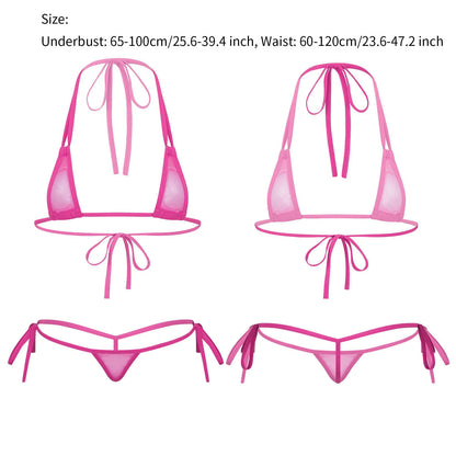 Womens Sexy See-through Mesh Strappy Micro Bikini Set Triangle Swimwear Swimsuit Bathing Suit for Beach Sunbath Swimming Pool