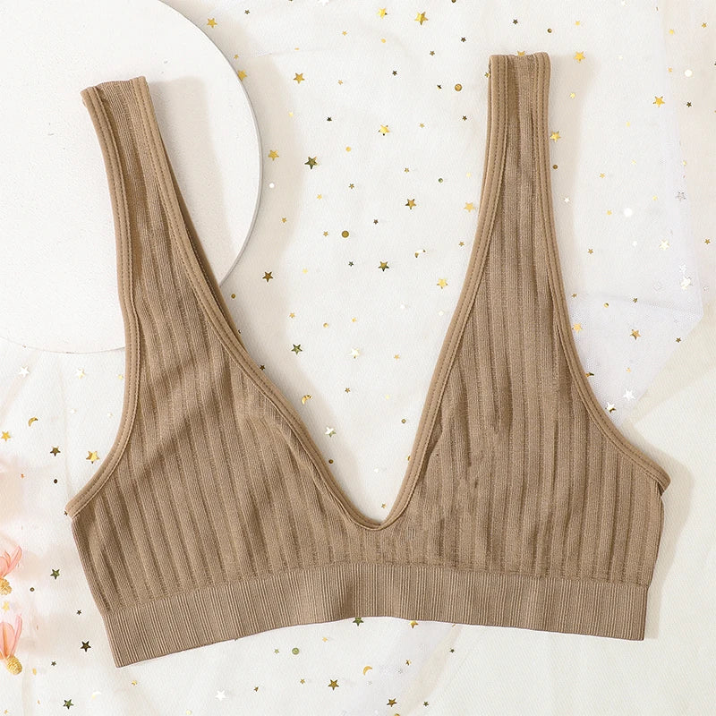 Deep V-neck Push-Up Bras For Women Seamless Bra Sexy Lingerie Rib Wireless Bralette Unlined Sport Crop Top S-XL Female Underwear