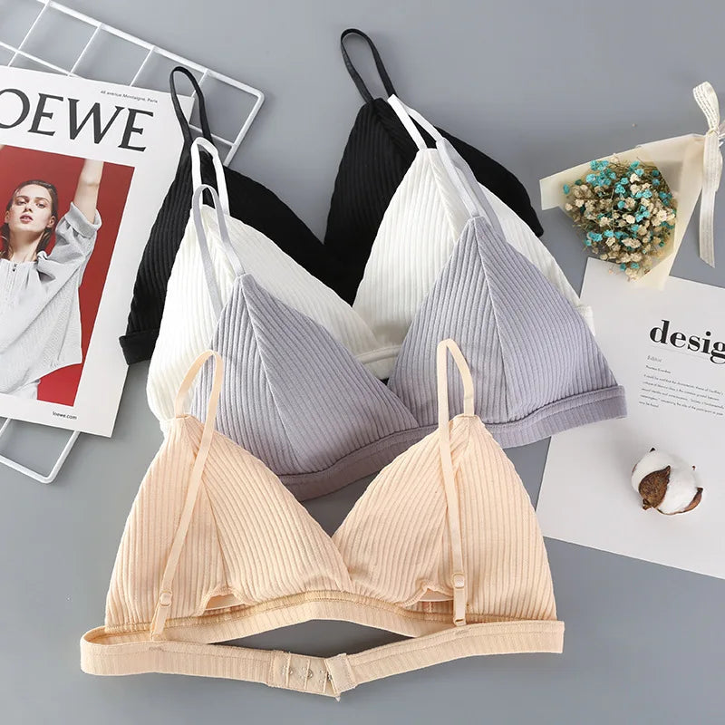 Women's Cotton Push-Up Bralette Solid Color Bras Seamless Wire-Free Brassiere Sexy Lingerie Simple Underwear for Female Girls