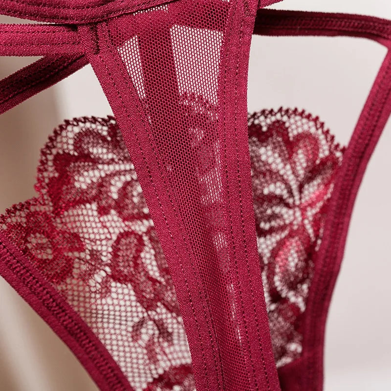 Sexy cut-out perspective women's underwear lace fashion cross belt bundled thong embroidered G-String Girls Briefs Ladies T-back