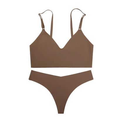 Hot Sale Ladies' V-Neck Style Wire-Free Seamless Underwear Set With Briefs Women Underwear Bras And Panties Set
