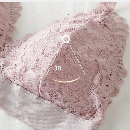 Lace Triangle Bralette Women"s Scalloped Lace Trim Bra Soft Thin Strap Underwear Backless Light Support Bra Sexy Lingerie