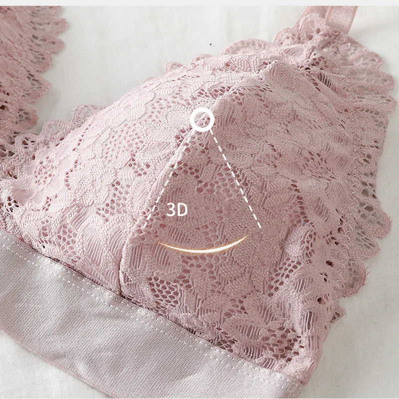 Lace Triangle Bralette Women"s Scalloped Lace Trim Bra Soft Thin Strap Underwear Backless Light Support Bra Sexy Lingerie
