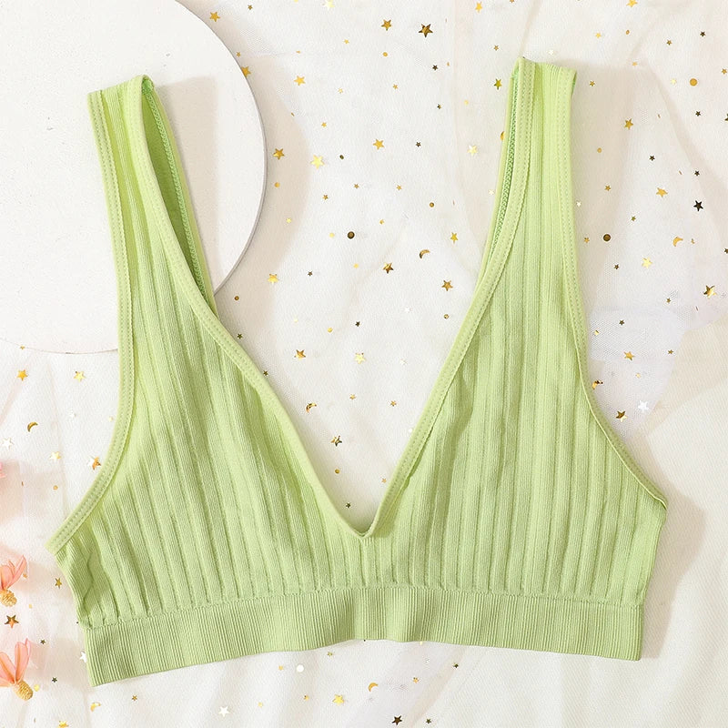 Deep V-neck Push-Up Bras For Women Seamless Bra Sexy Lingerie Rib Wireless Bralette Unlined Sport Crop Top S-XL Female Underwear