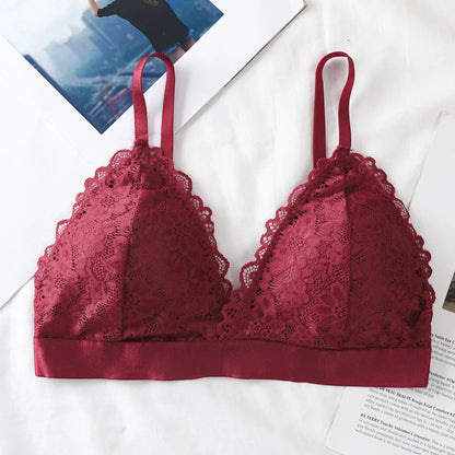 Lace Triangle Bralette Women"s Scalloped Lace Trim Bra Soft Thin Strap Underwear Backless Light Support Bra Sexy Lingerie