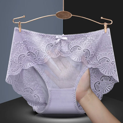 Sexy Thin Breathable Women Underwear Lace Hollow Transparent Middle Waist Female Panties Mesh Cotton Crotch Breifs Lingerie
