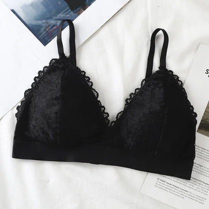 Lace Triangle Bralette Women"s Scalloped Lace Trim Bra Soft Thin Strap Underwear Backless Light Support Bra Sexy Lingerie