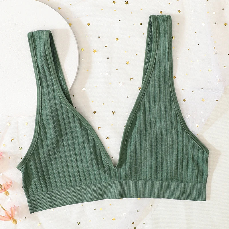 Deep V-neck Push-Up Bras For Women Seamless Bra Sexy Lingerie Rib Wireless Bralette Unlined Sport Crop Top S-XL Female Underwear