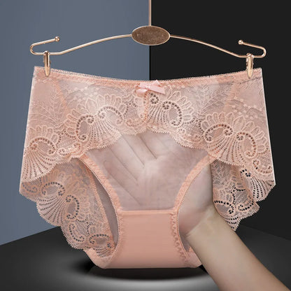 Sexy Thin Breathable Women Underwear Lace Hollow Transparent Middle Waist Female Panties Mesh Cotton Crotch Breifs Lingerie