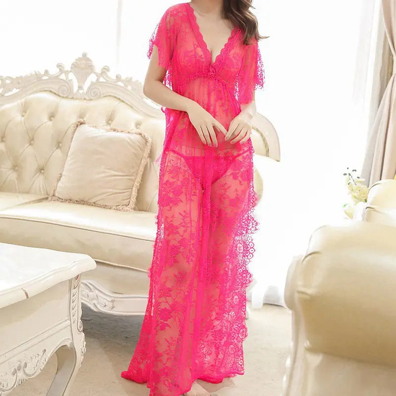 Women's Underwear Gowns Night Dress Lace Robe Wedding Gowns Women's Sleepwear Sexy Robe Floral Nightgown Long