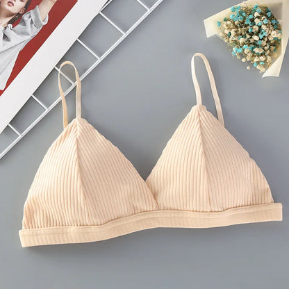 Women's Cotton Push-Up Bralette Solid Color Bras Seamless Wire-Free Brassiere Sexy Lingerie Simple Underwear for Female Girls