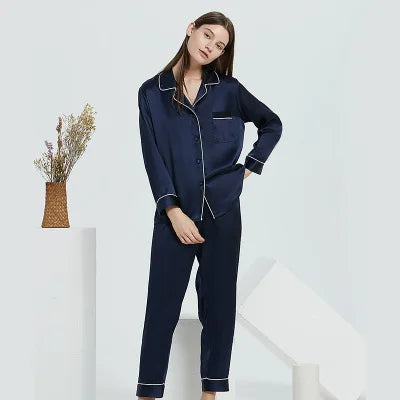 New Natural 100% Mulberry Silk Pajamas Women Set Suit Female Nghtwear Lady Sex Fashion Bed 19mm Heavy Home Service Homewear