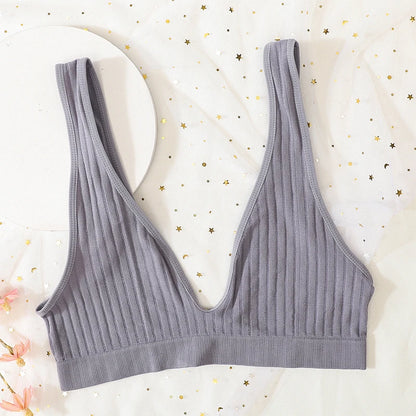Deep V-neck Push-Up Bras For Women Seamless Bra Sexy Lingerie Rib Wireless Bralette Unlined Sport Crop Top S-XL Female Underwear