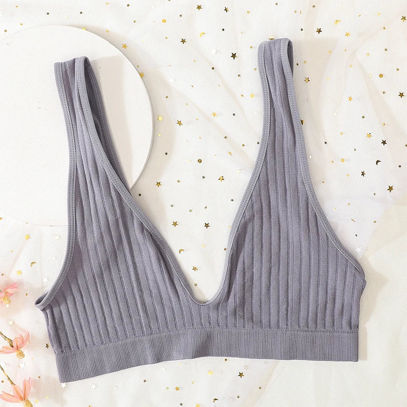 Deep V-neck Seamless Bra Push Up Bras For Women Bralette Sexy Lingerie Female Low Back Sleep Underwear Unlined Crop Top