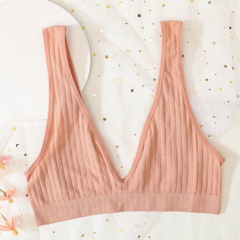 Deep V-neck Push-Up Bras For Women Seamless Bra Sexy Lingerie Rib Wireless Bralette Unlined Sport Crop Top S-XL Female Underwear
