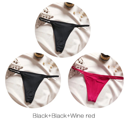 FINETOO 3Pcs/set Sexy Low-rise Thongs Women Bikini Panties T-back Underpants M-XL Female G-String Panty Ladies Thong Lingerie
