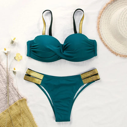 Green Solid Bikini Set Women Triangle Sexy Two Pieces Swimwear 2021 New Low Waist Girl Beach Bathing Suit Swimsuits Freckange