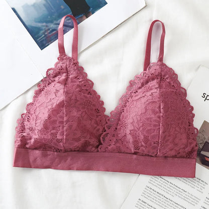 Lace Triangle Bralette Women"s Scalloped Lace Trim Bra Soft Thin Strap Underwear Backless Light Support Bra Sexy Lingerie