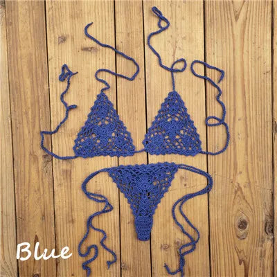 13 Color Handmade Bikini Sets Crochet Black Lace Thong String Swimwear Sunbathing Swimsuit