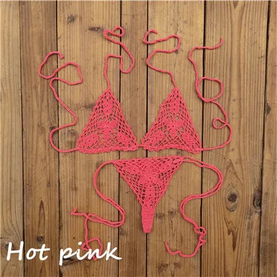13 Color Handmade Bikini Sets Crochet Black Lace Thong String Swimwear Sunbathing Swimsuit