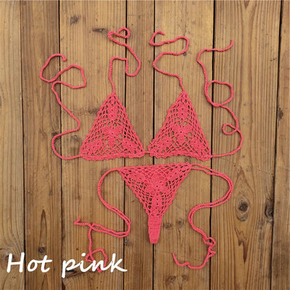 13 Color Handmade Bikini Sets Crochet Black Lace Thong String Swimwear Sunbathing Swimsuit