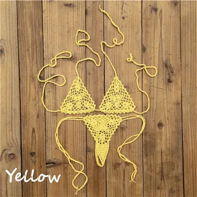 13 Color Handmade Bikini Sets Crochet Black Lace Thong String Swimwear Sunbathing Swimsuit
