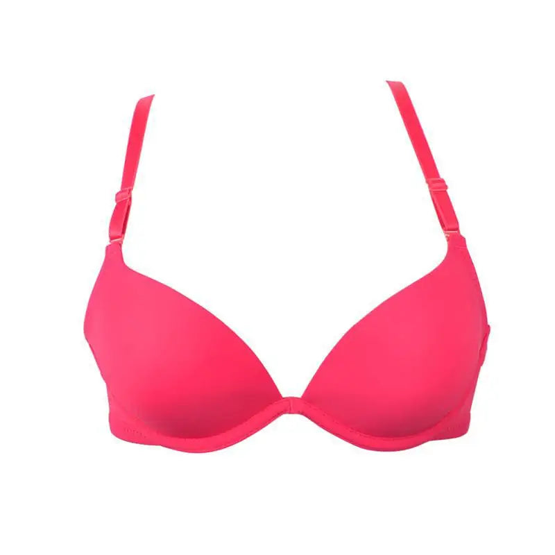 White color support small chest push up bra young girl women Bra gather breast thin cup sexy bra plunge deep u low cut women bra