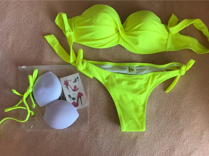 Women's Brazilian Push Up Bikini Set Wrinkled Swimsuit Biquini Beach Swimwear Bathing Suit Maillot De Bain bikini size S to xxl