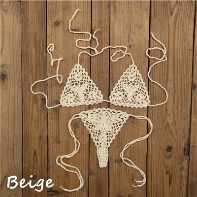 13 Color Handmade Bikini Sets Crochet Black Lace Thong String Swimwear Sunbathing Swimsuit