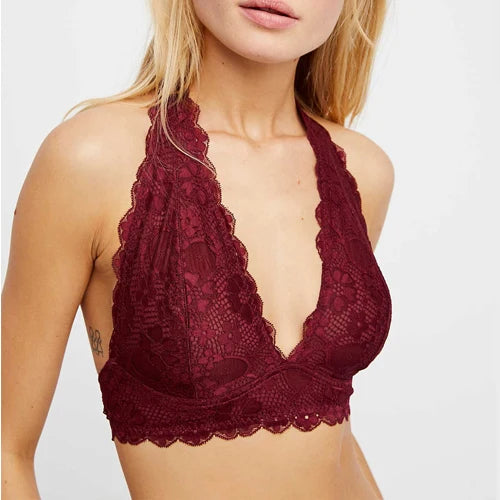 12 Colors Women Sexy Summer Breathable Lace Bra Fashion Halter Unlined Non-Padded Backless Bra 30-38 A/B/C