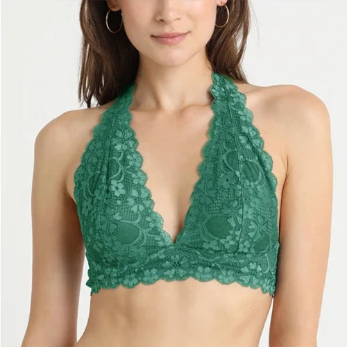 12 Colors Women Sexy Summer Breathable Lace Bra Fashion Halter Unlined Non-Padded Backless Bra 30-38 A/B/C
